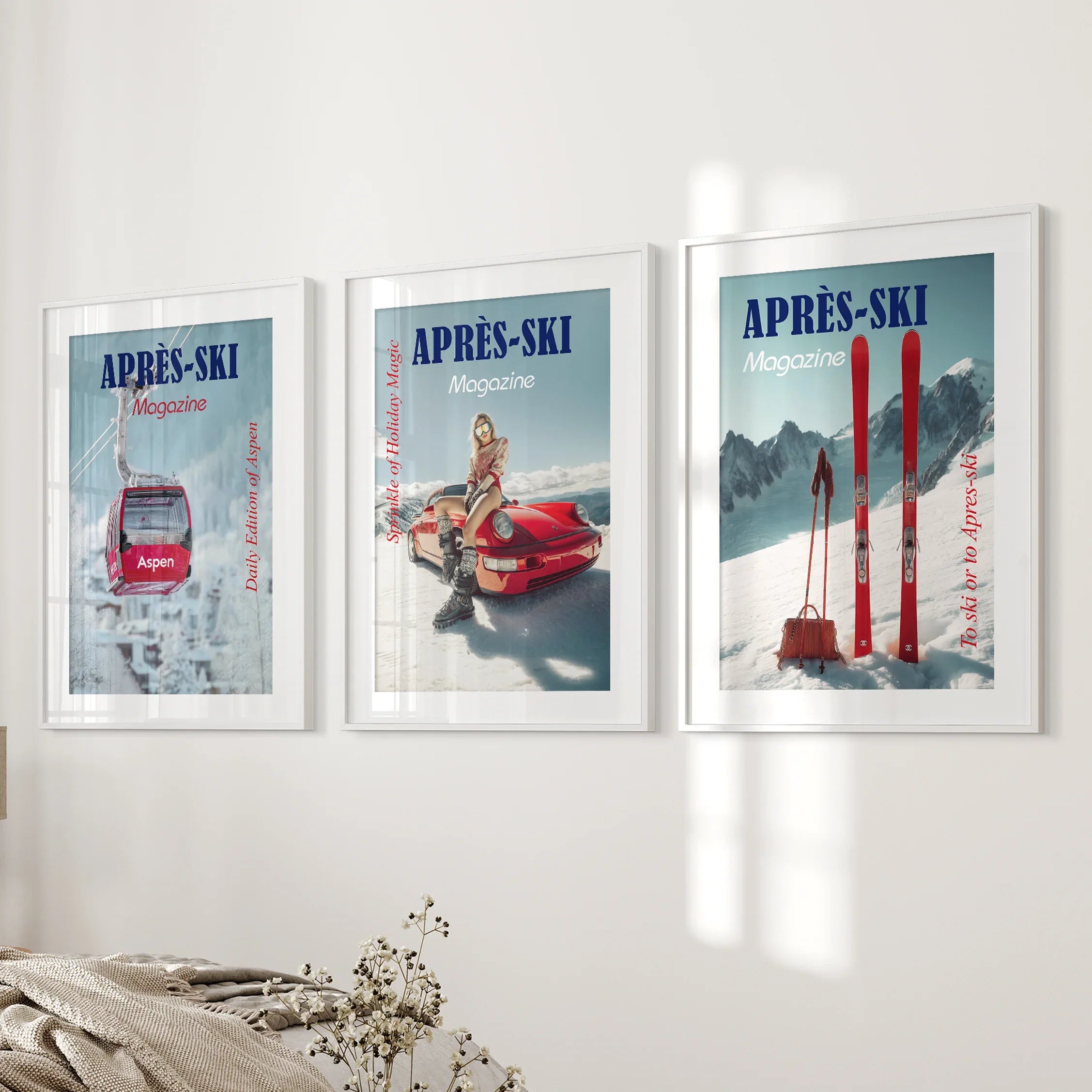 Girly Après Ski Set of 3 Posters. Chic Ski Resort Wall Decor