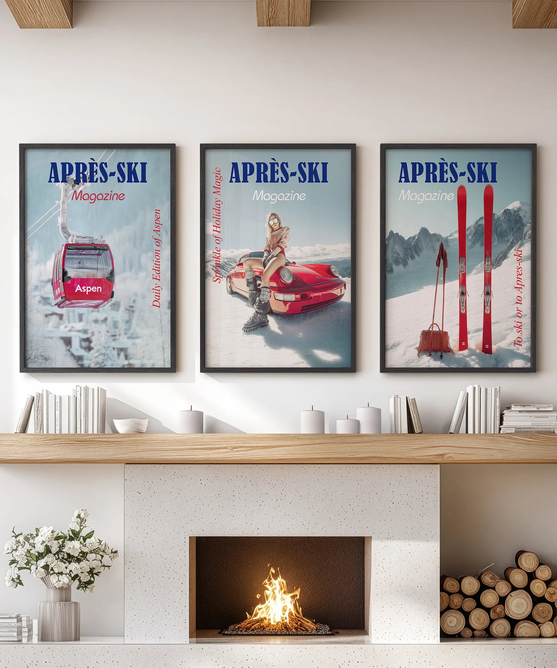 Girly Après Ski Set of 3 Posters. Chic Ski Resort Wall Decor