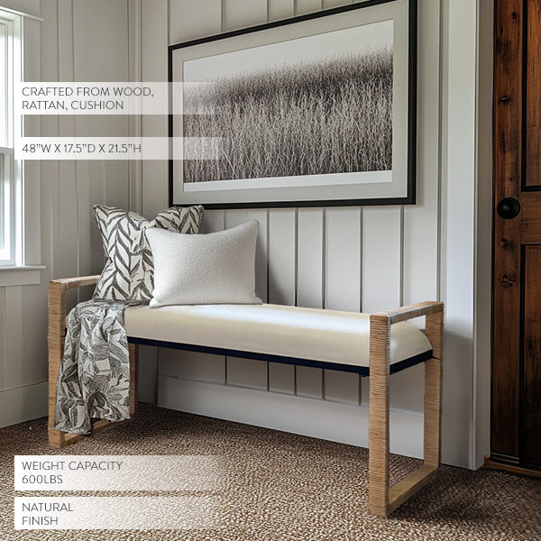 Geflochtene Rattan-Holzbank