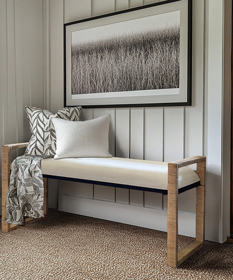 Geflochtene Rattan-Holzbank