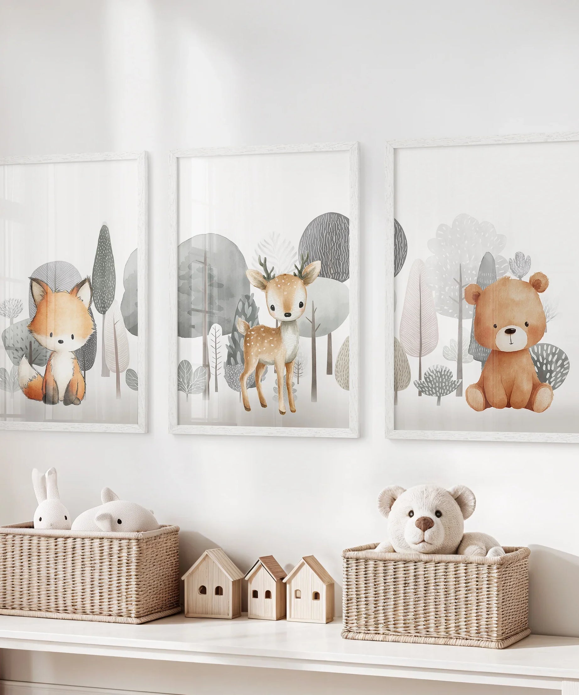Forest Animal Nursery Decor. Cute Fox Fawn Bear Print Set