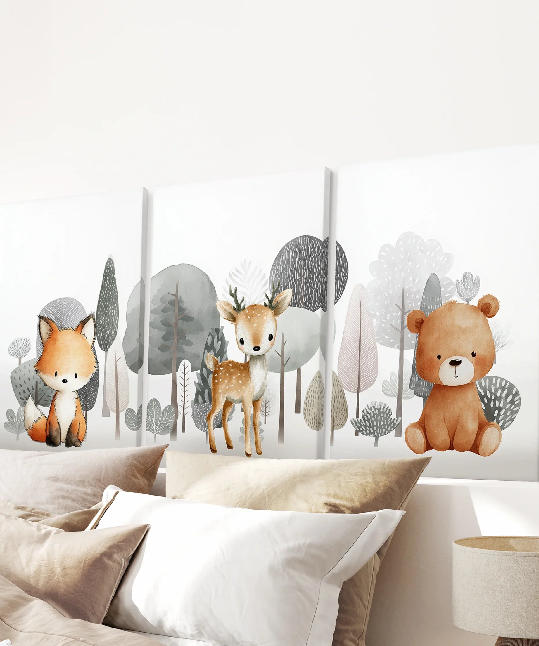 Forest Animal Nursery Decor. Cute Fox Fawn Bear Print Set