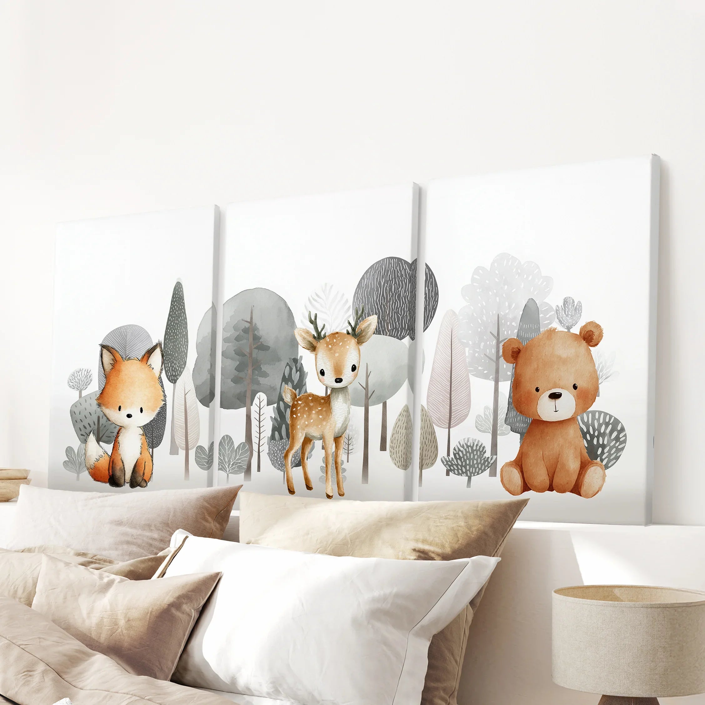 Forest Animal Nursery Decor. Cute Fox Fawn Bear Print Set