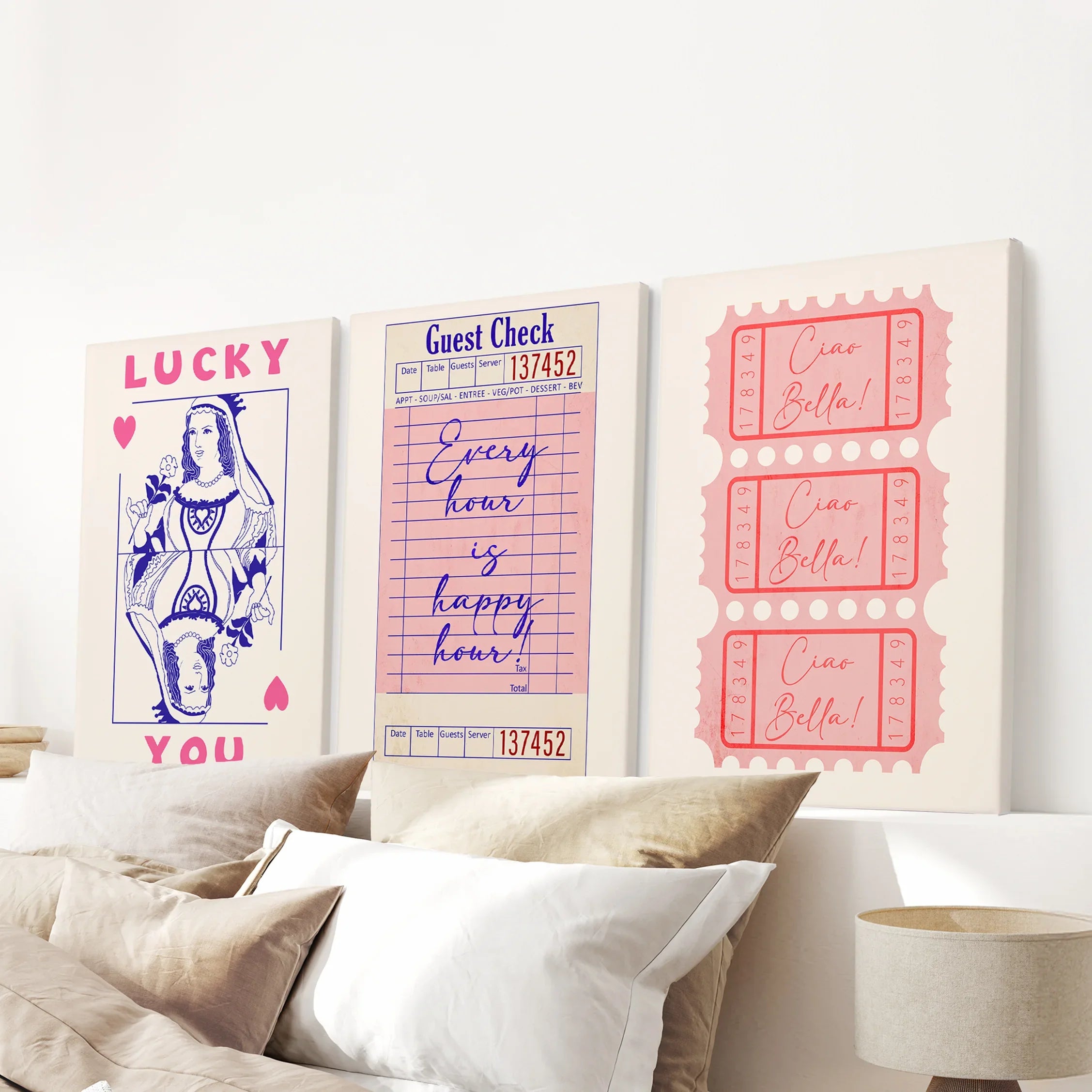 Guest Check, Playing Card Art. Retro Dopamine Set of 3 Prints
