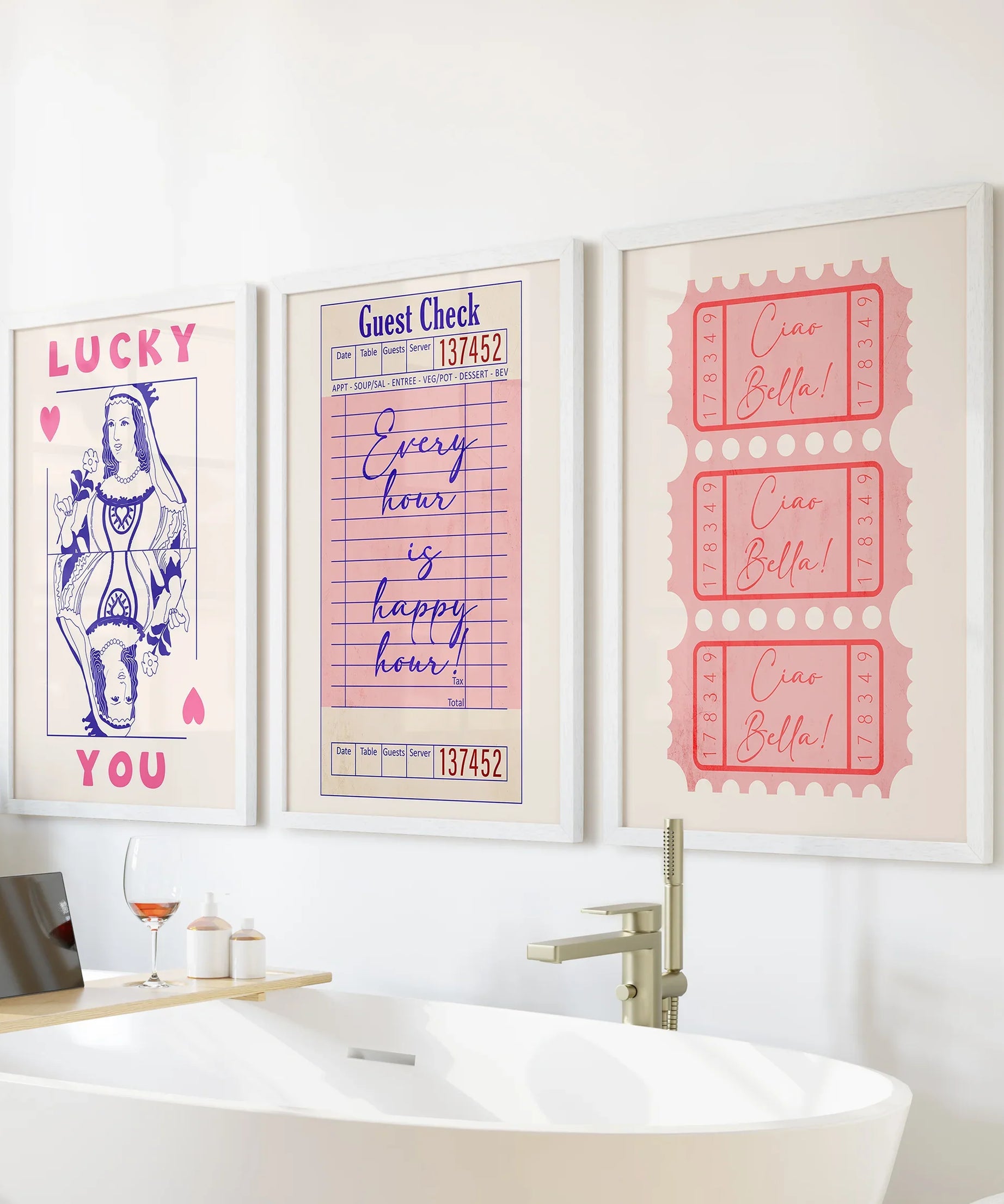 Guest Check, Playing Card Art. Retro Dopamine Set of 3 Prints