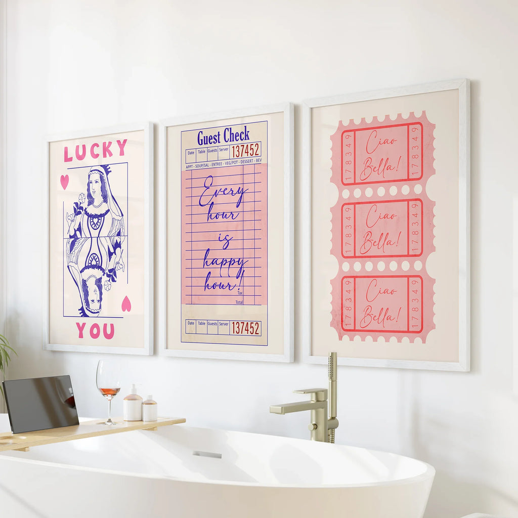 Guest Check, Playing Card Art. Retro Dopamine Set of 3 Prints