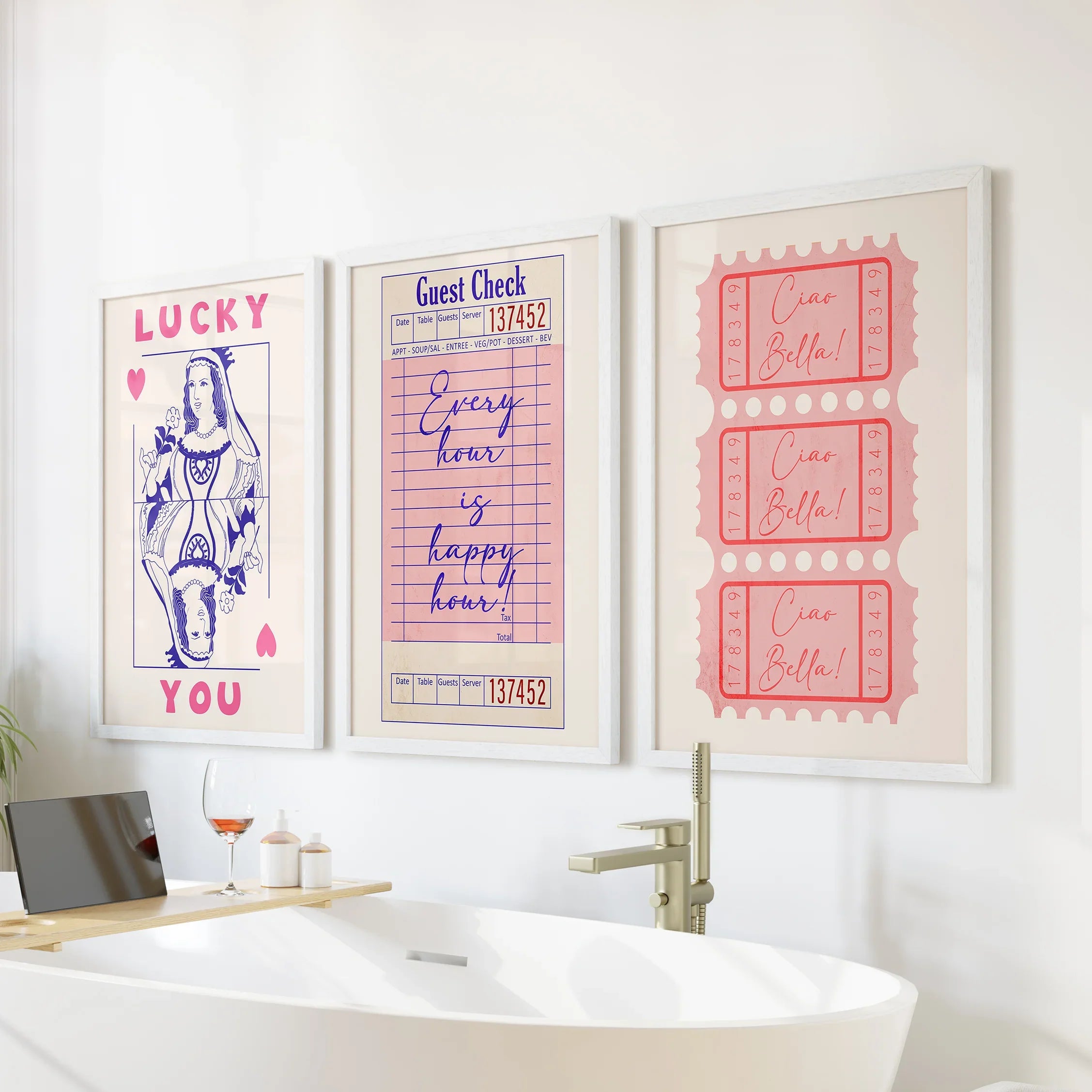 Guest Check, Playing Card Art. Retro Dopamine Set of 3 Prints