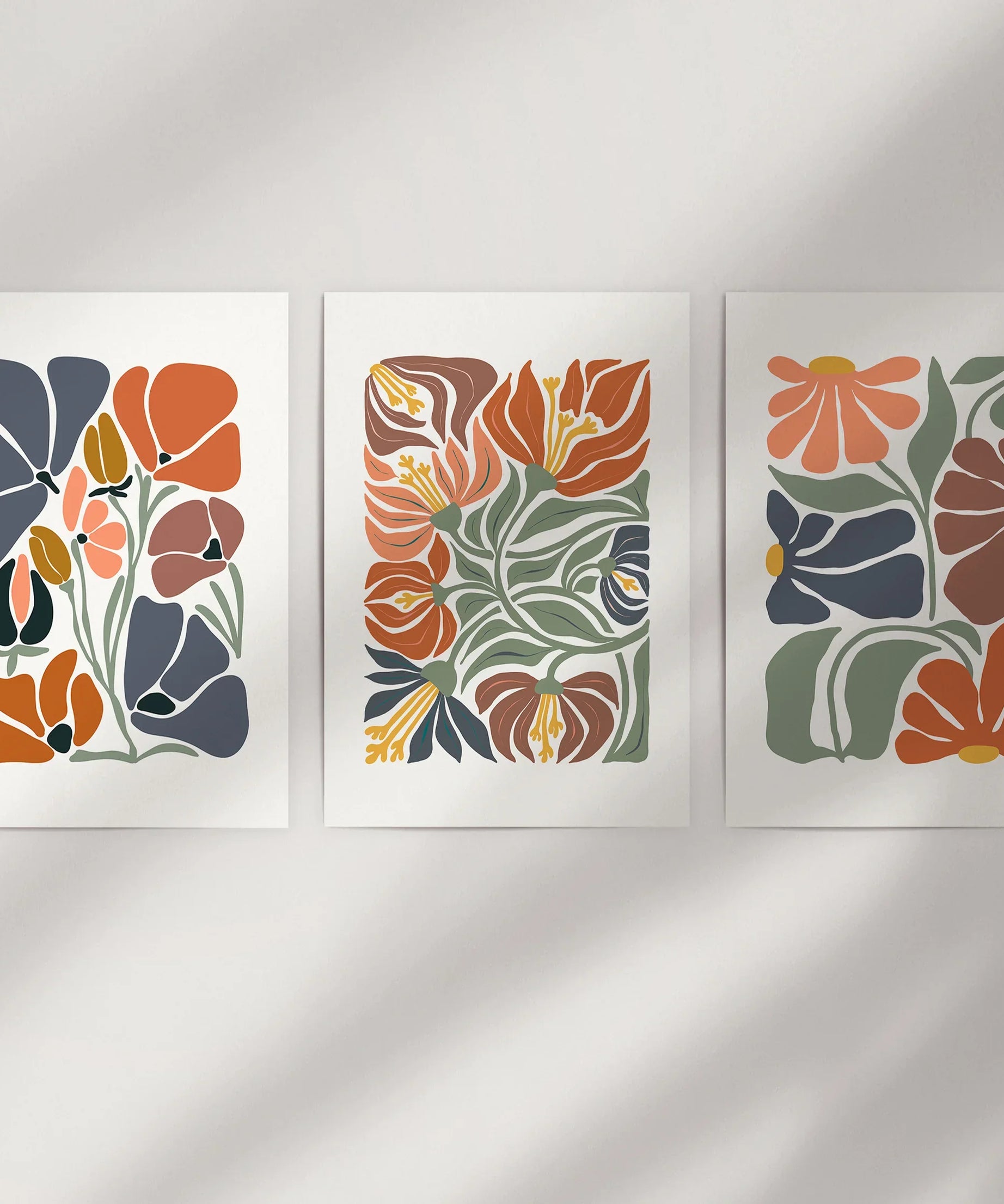 Boho Botanical Set of 3 Wall Art. Abstract Flowers Prints