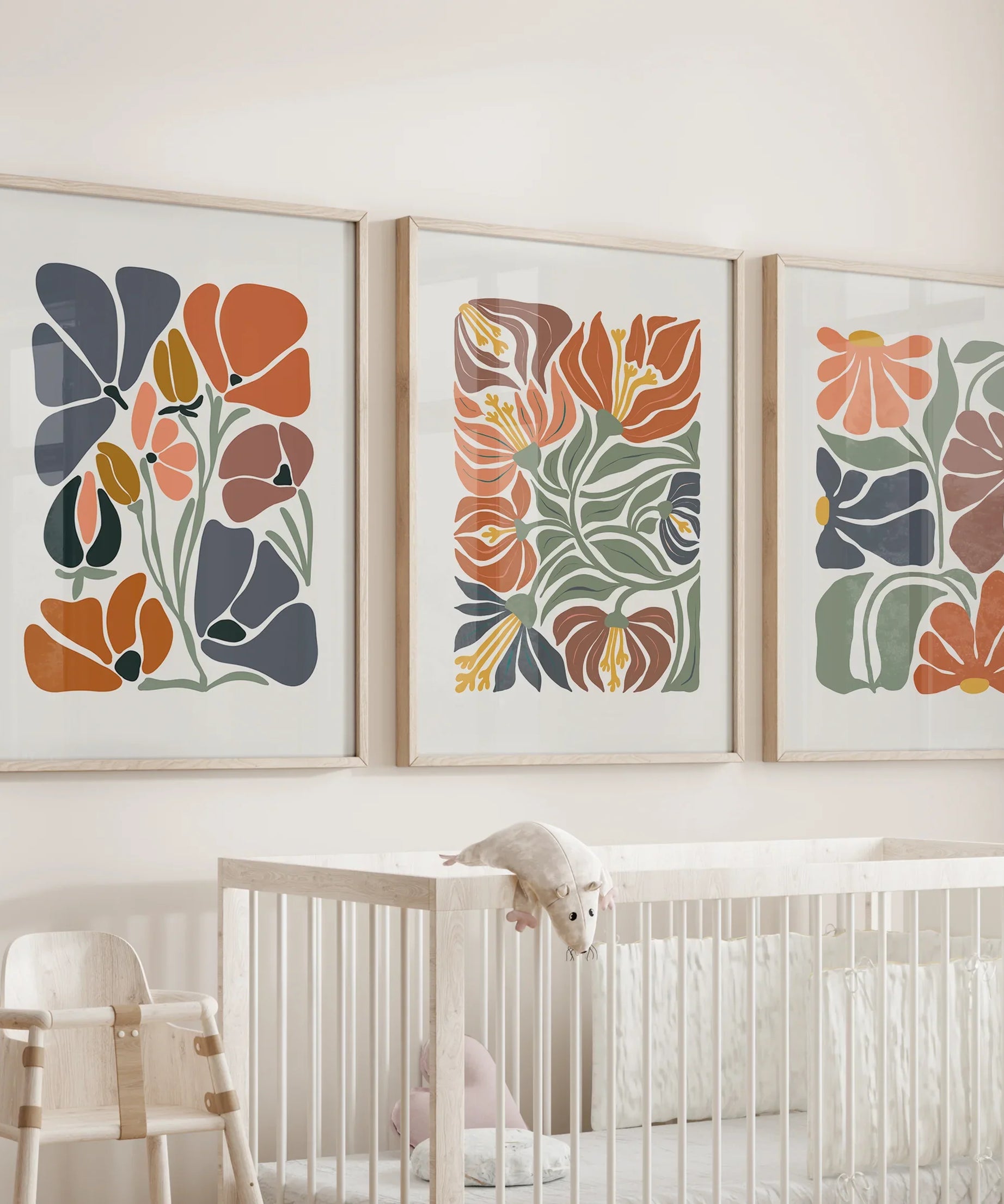 Boho Botanical Set of 3 Wall Art. Abstract Flowers Prints