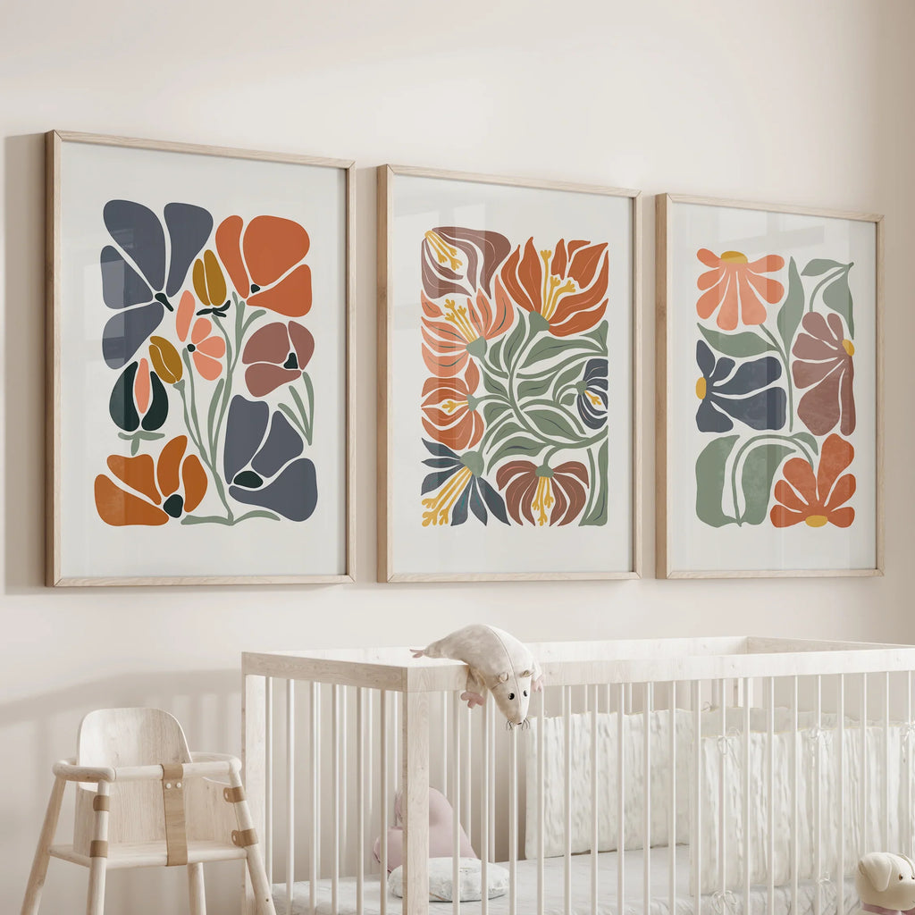 Boho Botanical Set of 3 Wall Art. Abstract Flowers Prints