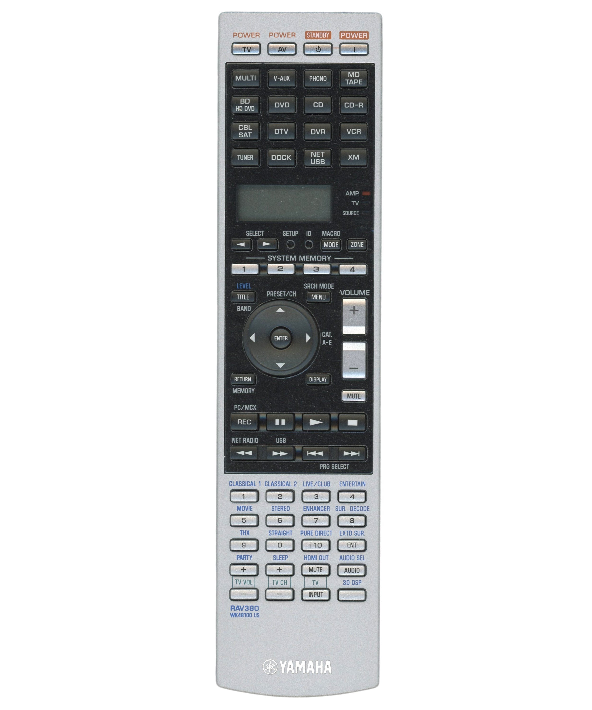 Yamaha RAV380 A/V Receiver Remote Control - WK481001