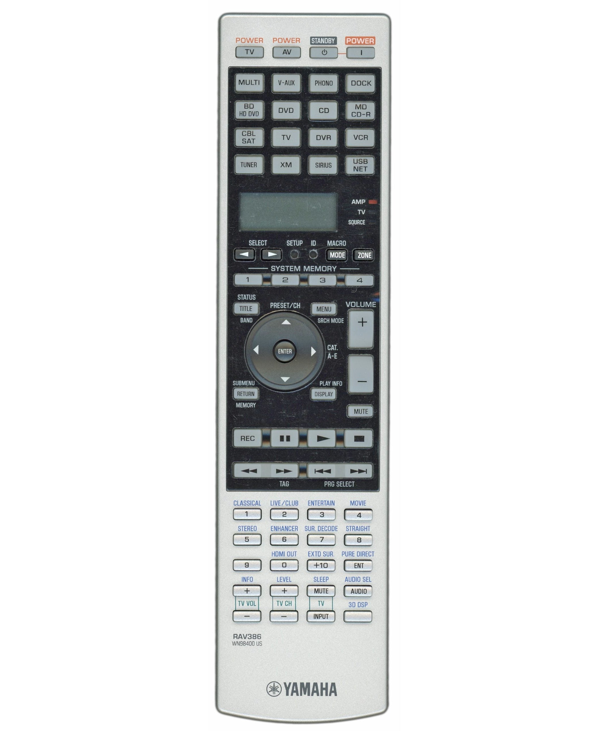 Yamaha RAV386 A/V Receiver Remote Control - WN984000