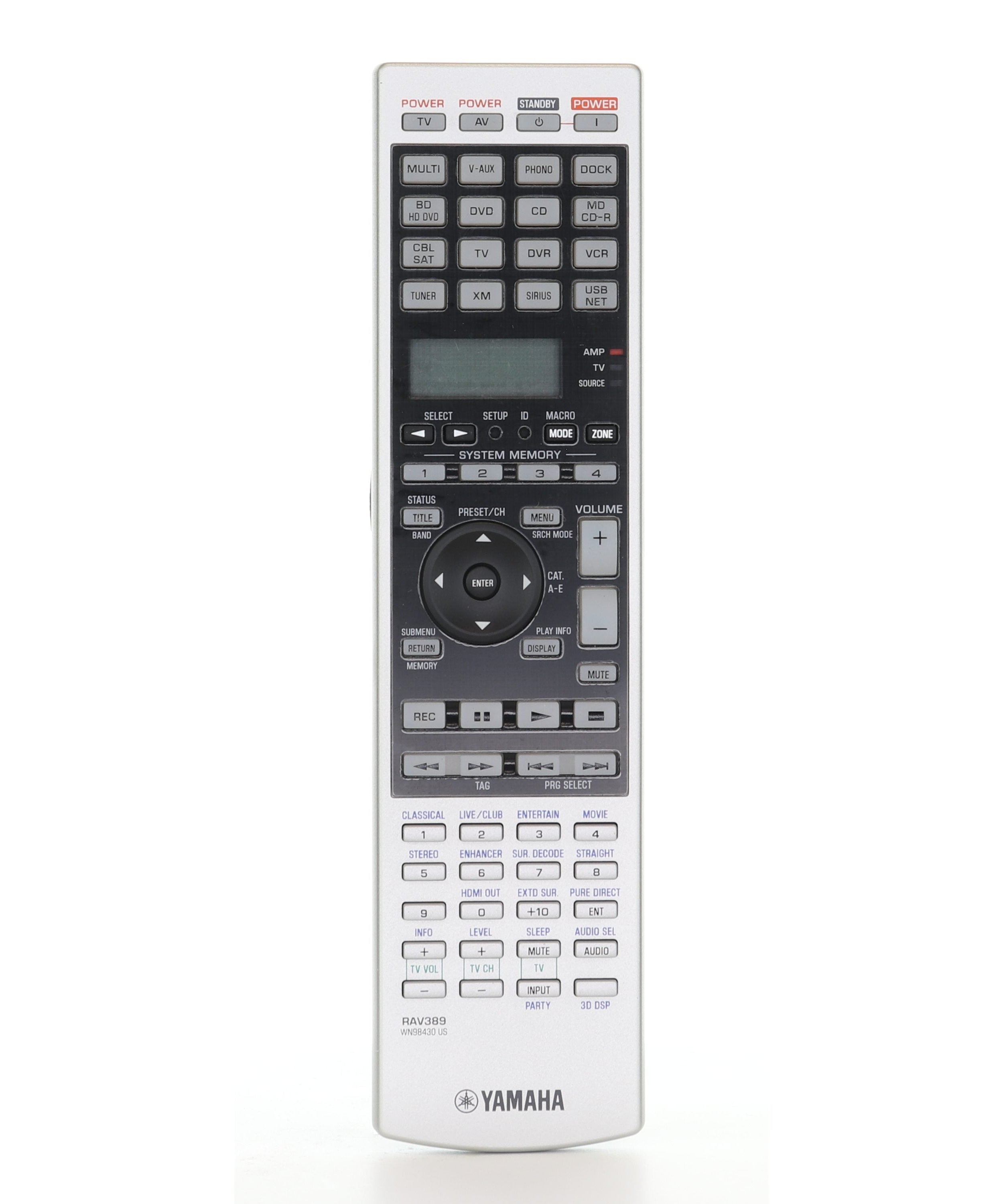Yamaha RAV389 Audio Video Receiver Remote Control - WN984300