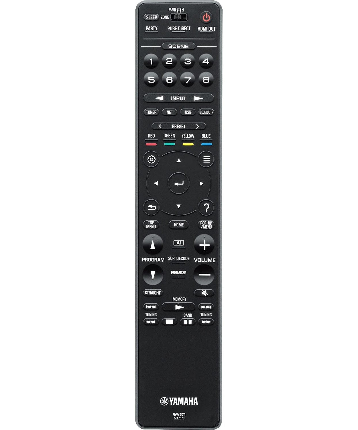 Yamaha RAV571 A/V Receiver Remote Control | Touch Backlighting | Metal | Water resistant - ZZ475700