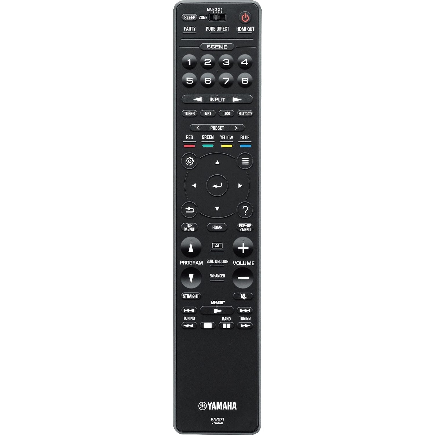 Yamaha RAV571 A/V Receiver Remote Control | Touch Backlighting | Metal | Water resistant - ZZ475700
