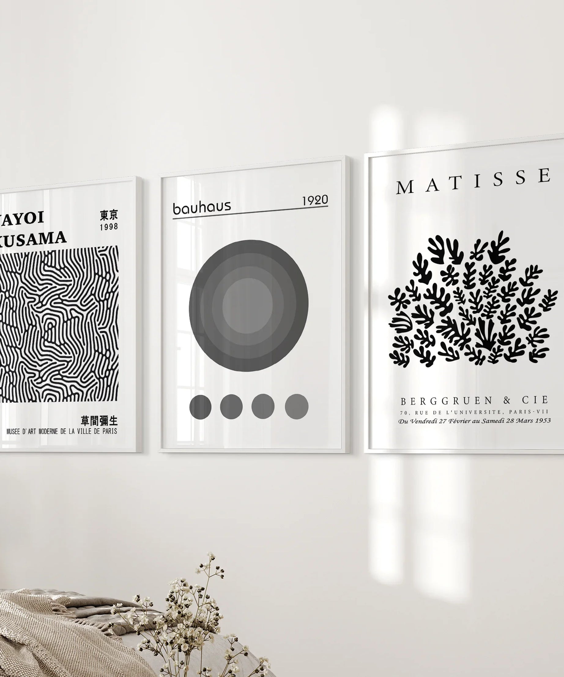 Black White Kusama, Matisse, Bauhaus Posters. Art Set of 3