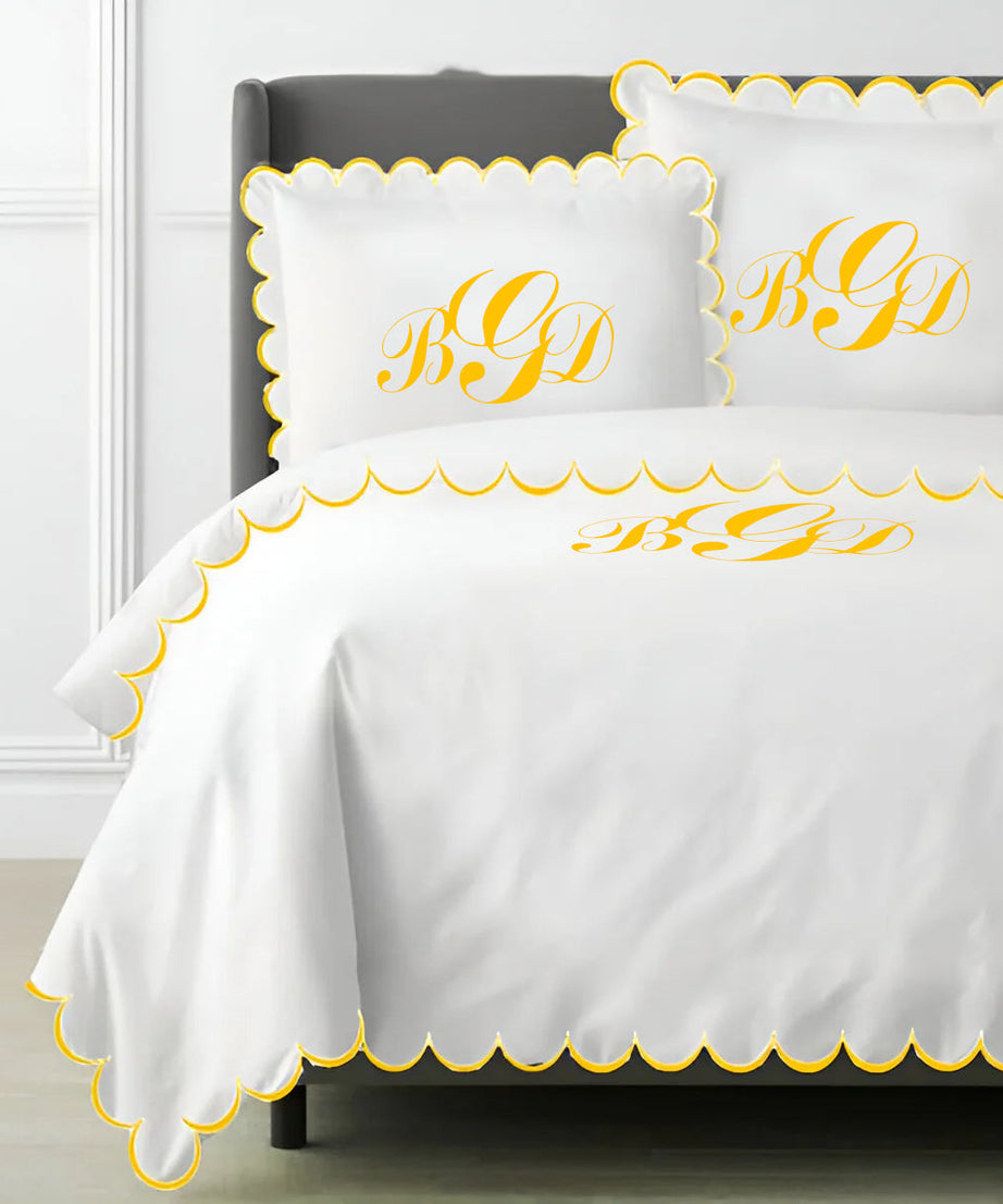 Monogram Allena 400TC Cotton Scallop Embroidery Sateen Solid Duvet Cover Set