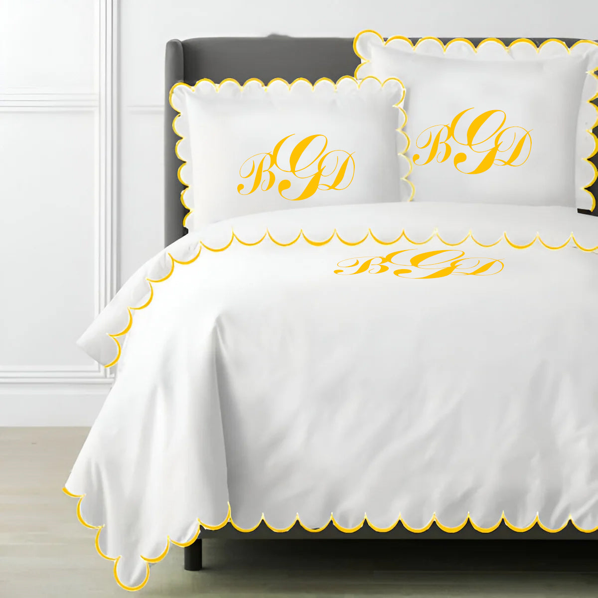 Monogram Allena 400TC Cotton Scallop Embroidery Sateen Solid Duvet Cover Set