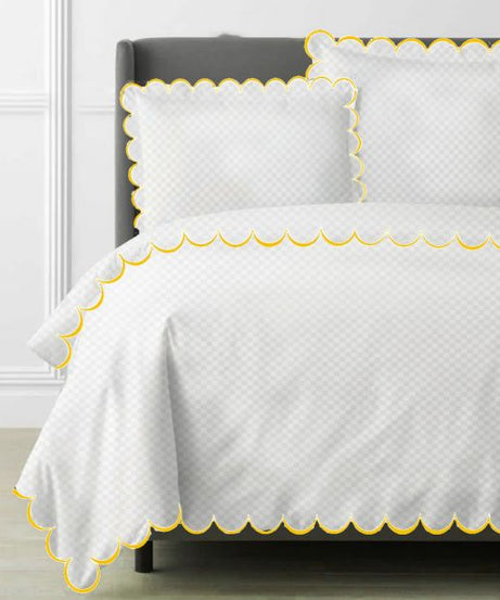 Allena 400TC Cotton Scallop Embroidery Sateen Microcheck Duvet Cover Set