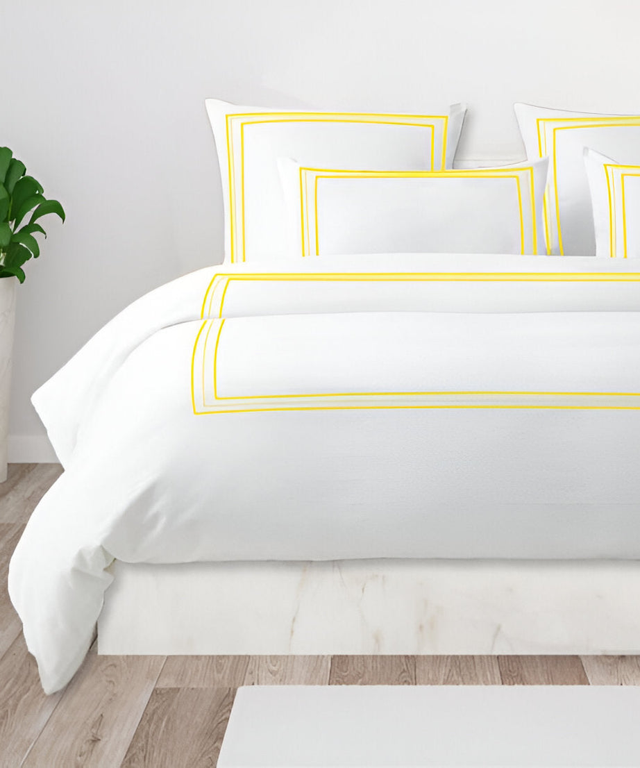 400TC Cotton Classic Embroidery Sateen Solid Duvet Cover Set