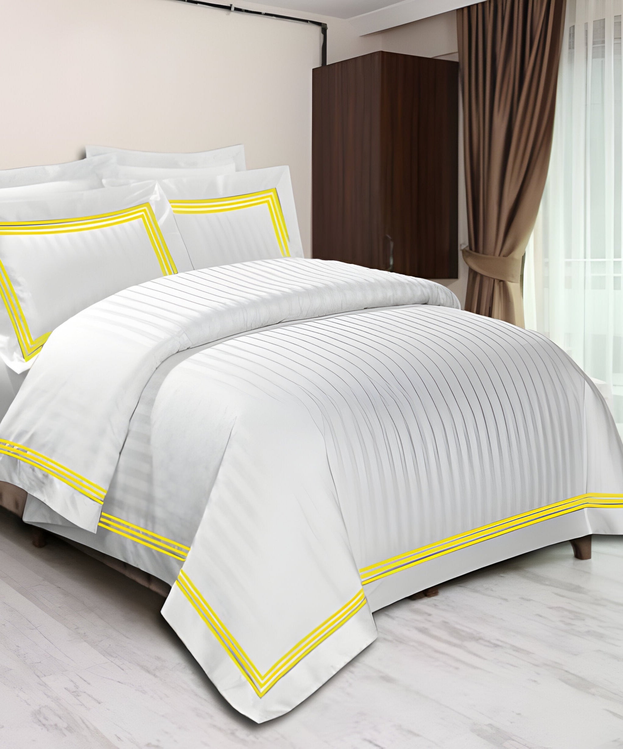 400TC Cotton Sateen Triple Edge Embroidery Stripe Duvet Cover Set