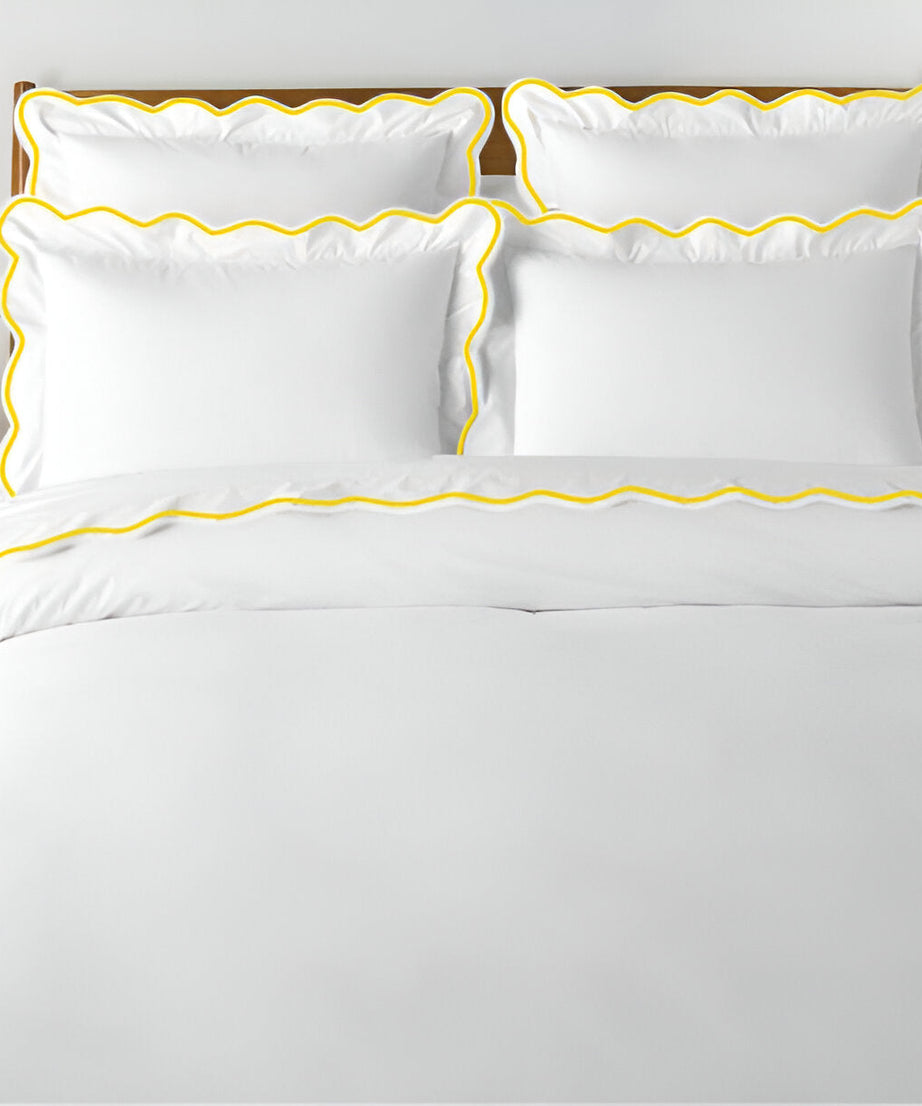400TC Cotton Scallop Embroidery Sateen Solid Duvet Cover Set
