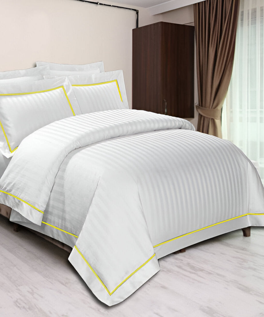 400TC Cotton Single Edge Embroidery Sateen Stripe Duvet Cover Set
