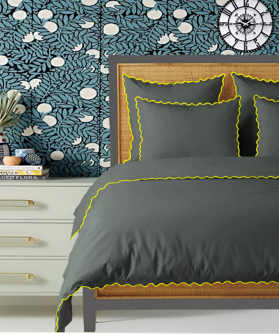 Dark Grey 400TC Cotton Small Scallop Embroidery Duvet Cover Set
