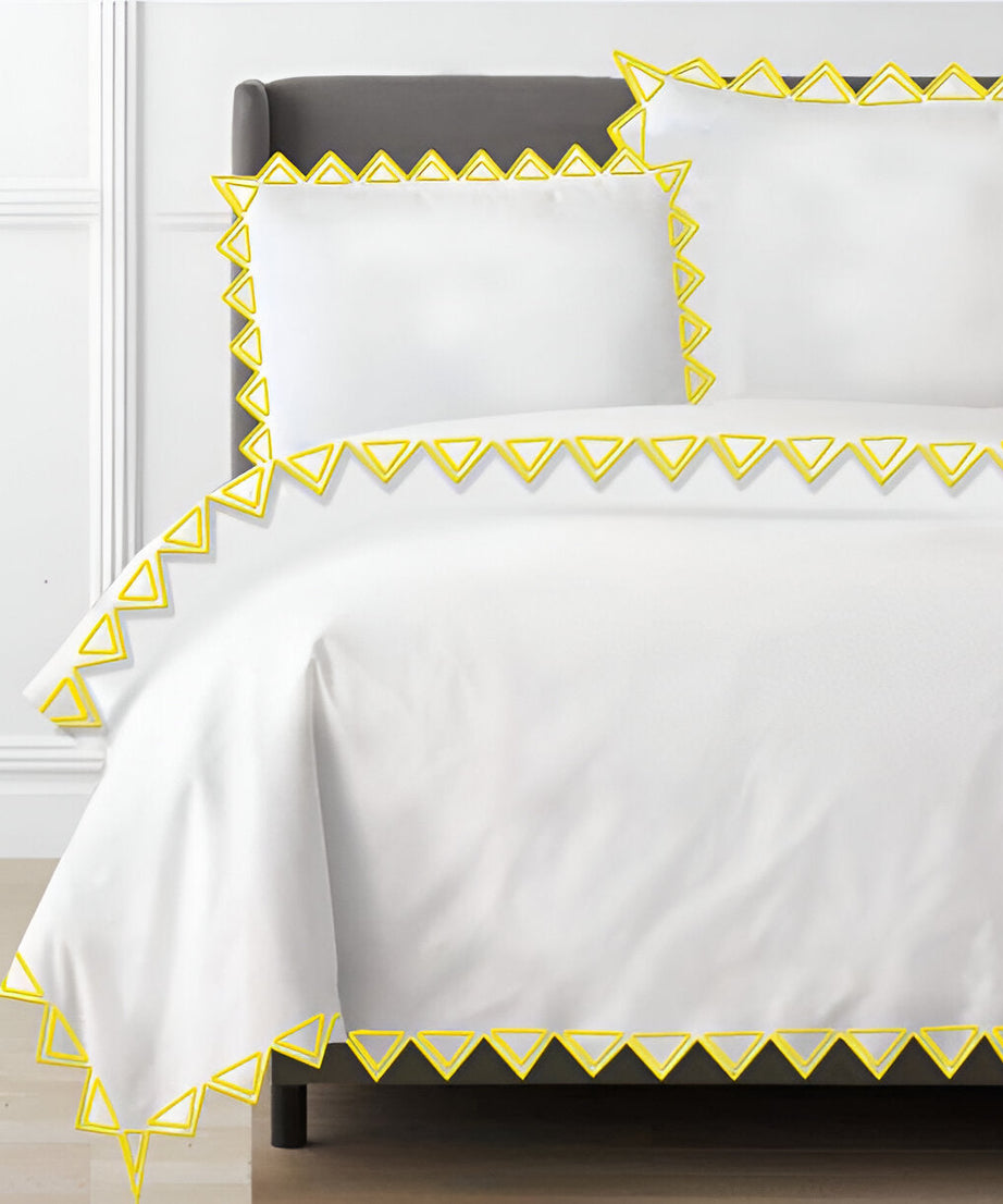 Ashley 400TC Cotton Traingle Embroidery Sateen Solid Duvet Cover Set