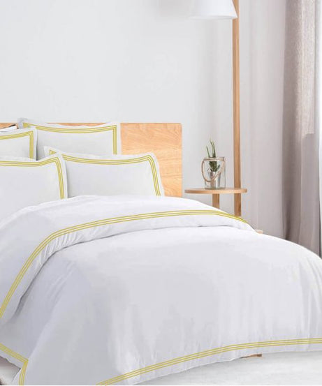400TC Cotton Triple Edge Embroidery Sateen Solid Duvet Cover Set