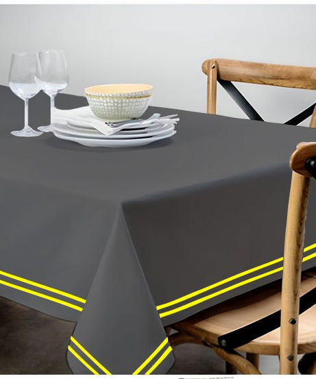 Double Embroidery Border Sateen Cotton Solid Table Cloth - Dark Grey