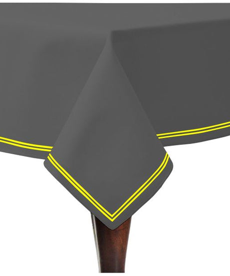 Double Embroidery Border Sateen Cotton Solid Table Cloth - Dark Grey