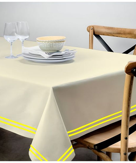 Double Embroidery Border Sateen Cotton Solid Table Cloth - Ivory