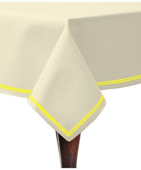 Double Embroidery Border Sateen Cotton Solid Table Cloth - Ivory