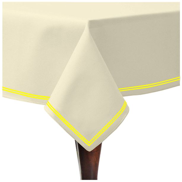 Double Embroidery Border Sateen Cotton Solid Table Cloth - Ivory