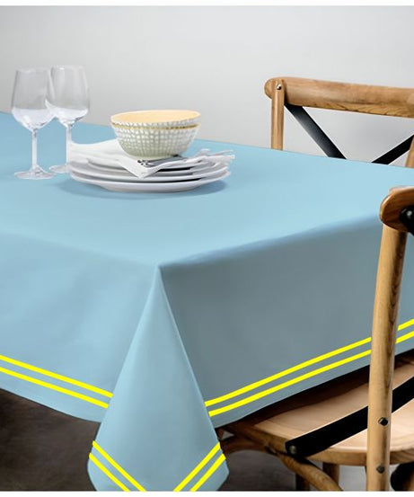 Double Embroidery Border Sateen Cotton Solid Table Cloth - Light Blue