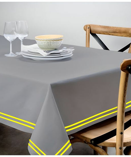 Double Embroidery Border Sateen Cotton Solid Table Cloth - Light Grey