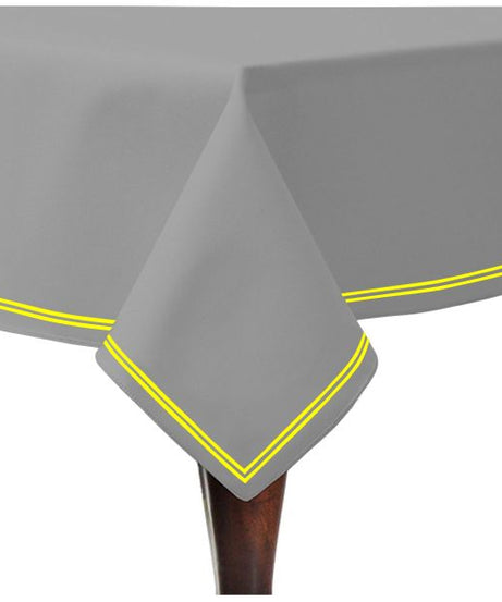 Double Embroidery Border Sateen Cotton Solid Table Cloth - Light Grey