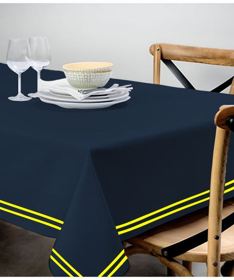 Double Embroidery Border Sateen Cotton Solid Table Cloth - Navy