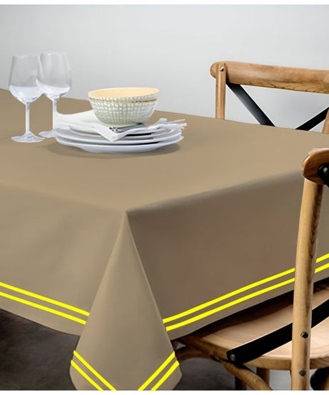 Double Embroidery Border Sateen Cotton Solid Table Cloth - Taupe