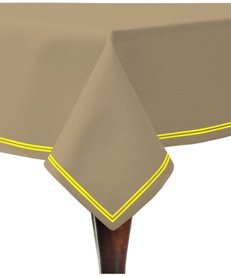 Double Embroidery Border Sateen Cotton Solid Table Cloth - Taupe