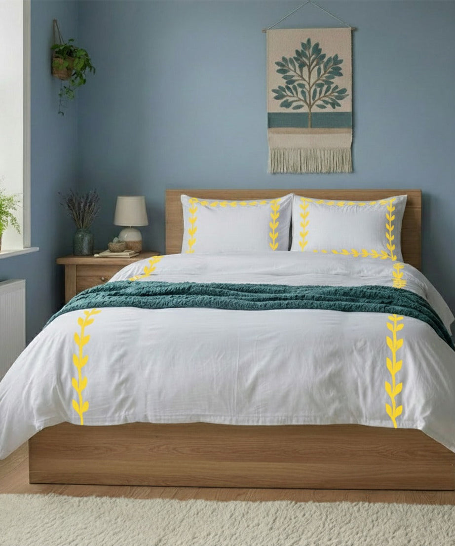 Layered Leaf Applique Cotton Duvet Cover Set
