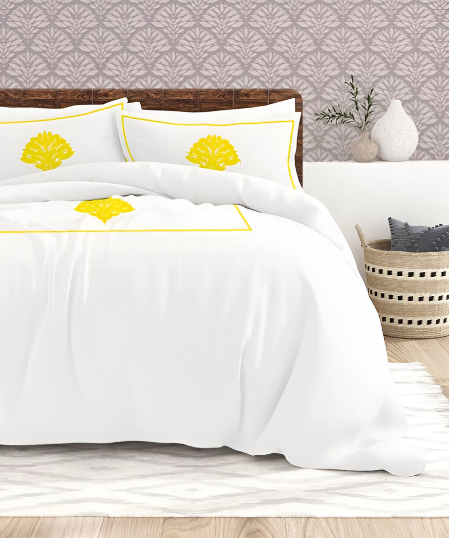 Leafy Embroidered Cotton Sateen Duvet Cover Set