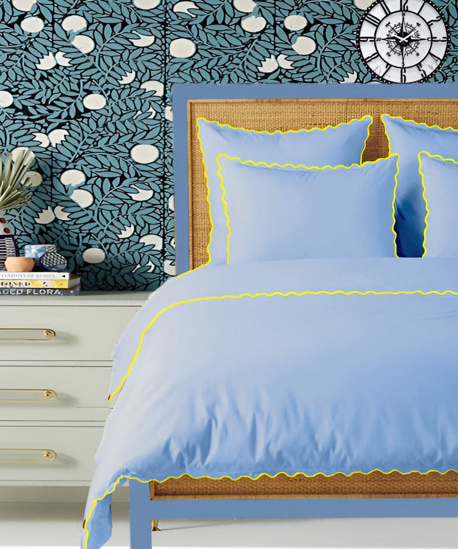 Light Blue 400TC Cotton Small Scallop Embroidery Duvet Cover Set