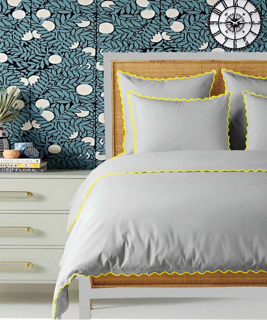 Light Grey 400TC Cotton Small Scallop Embroidery Duvet Cover Set
