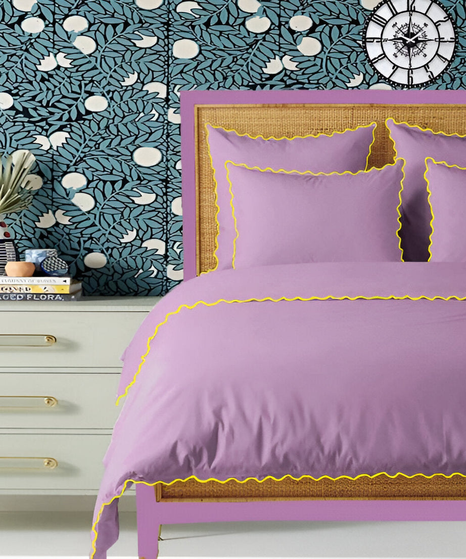 Lilac 400TC Cotton Small Scallop Embroidery Duvet Cover Set