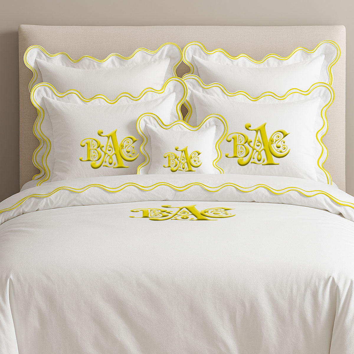 Monogram Cotton Luxurious Double Scallop Duvet Cover