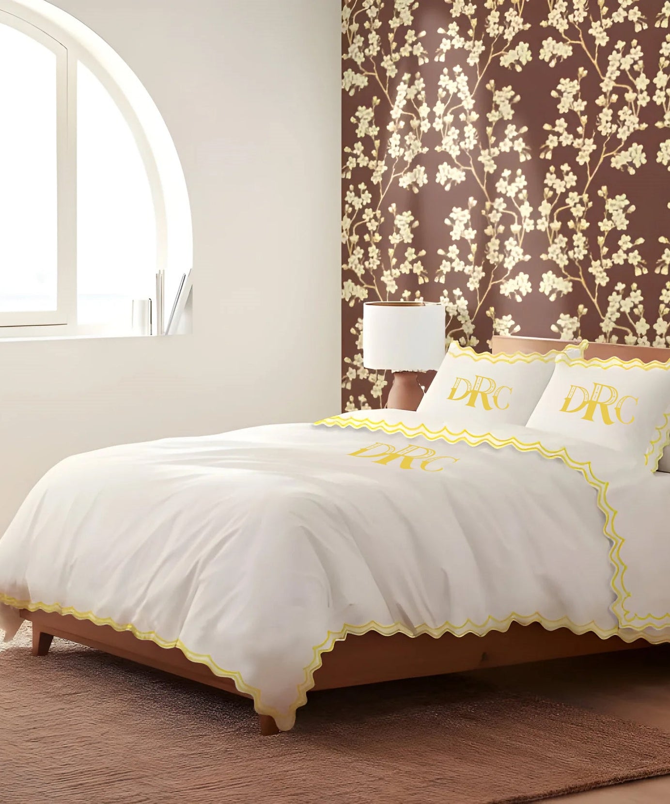 Monogram 400TC Cotton Sateen Double Scallop Embroidery Duvet Cover Set