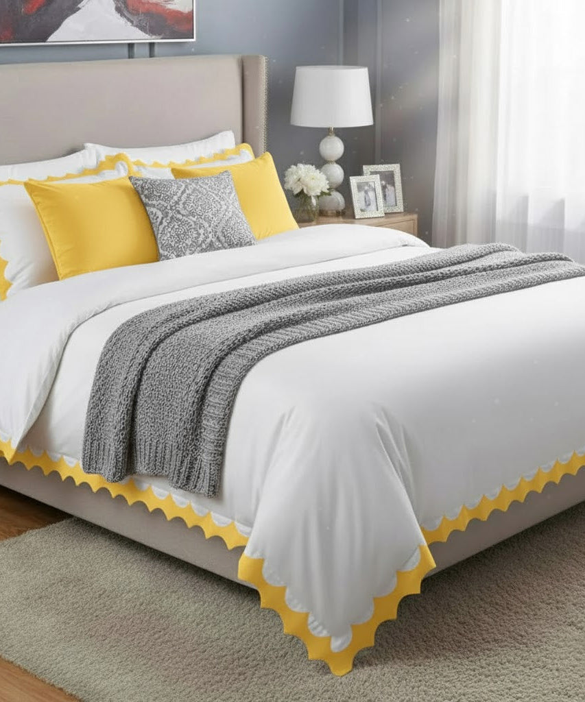 Reverse Scalloped Applique Embroidery Cotton Duvet Cover Set