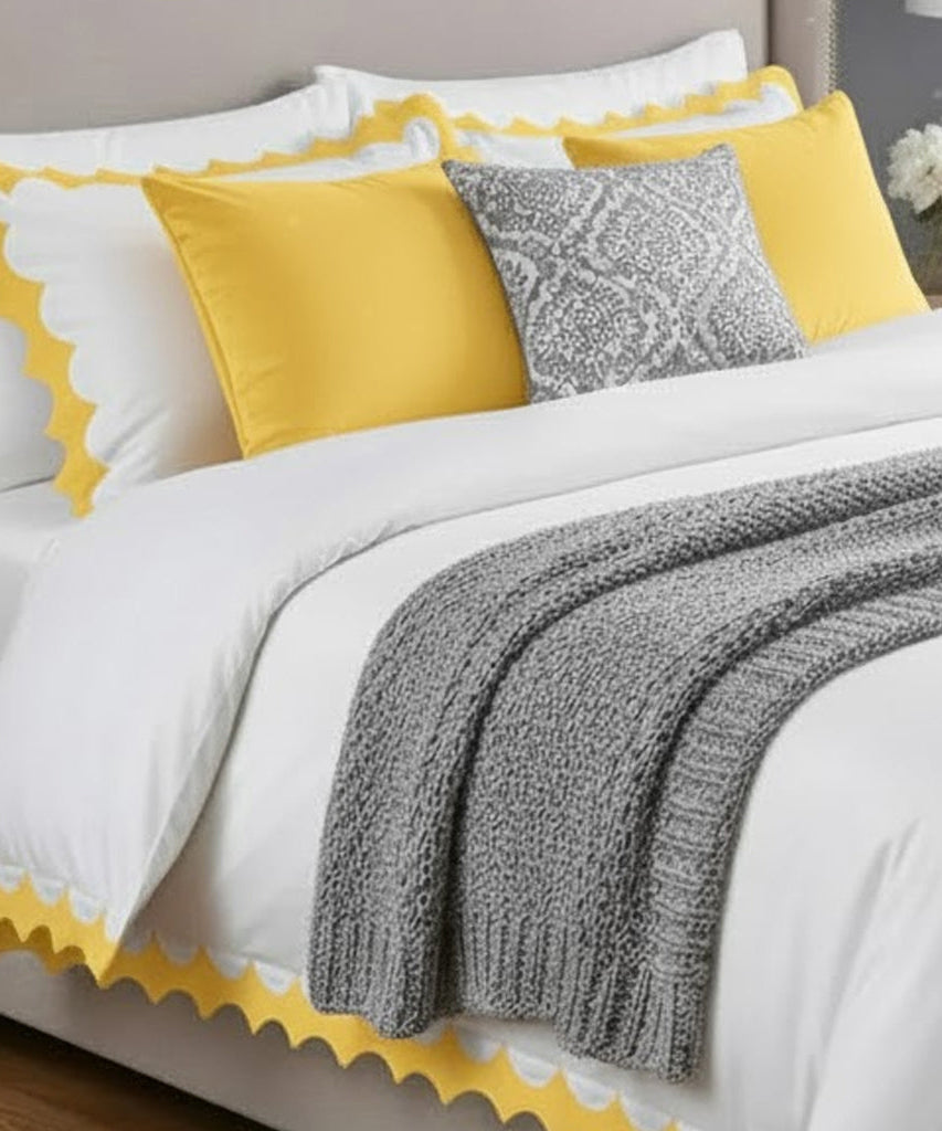 Reverse Scalloped Applique Embroidery Cotton Duvet Cover Set